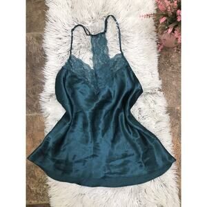 Lilac & London Pajama Small Green Satin Lace Racerback Camisole Pull-on Top adj.